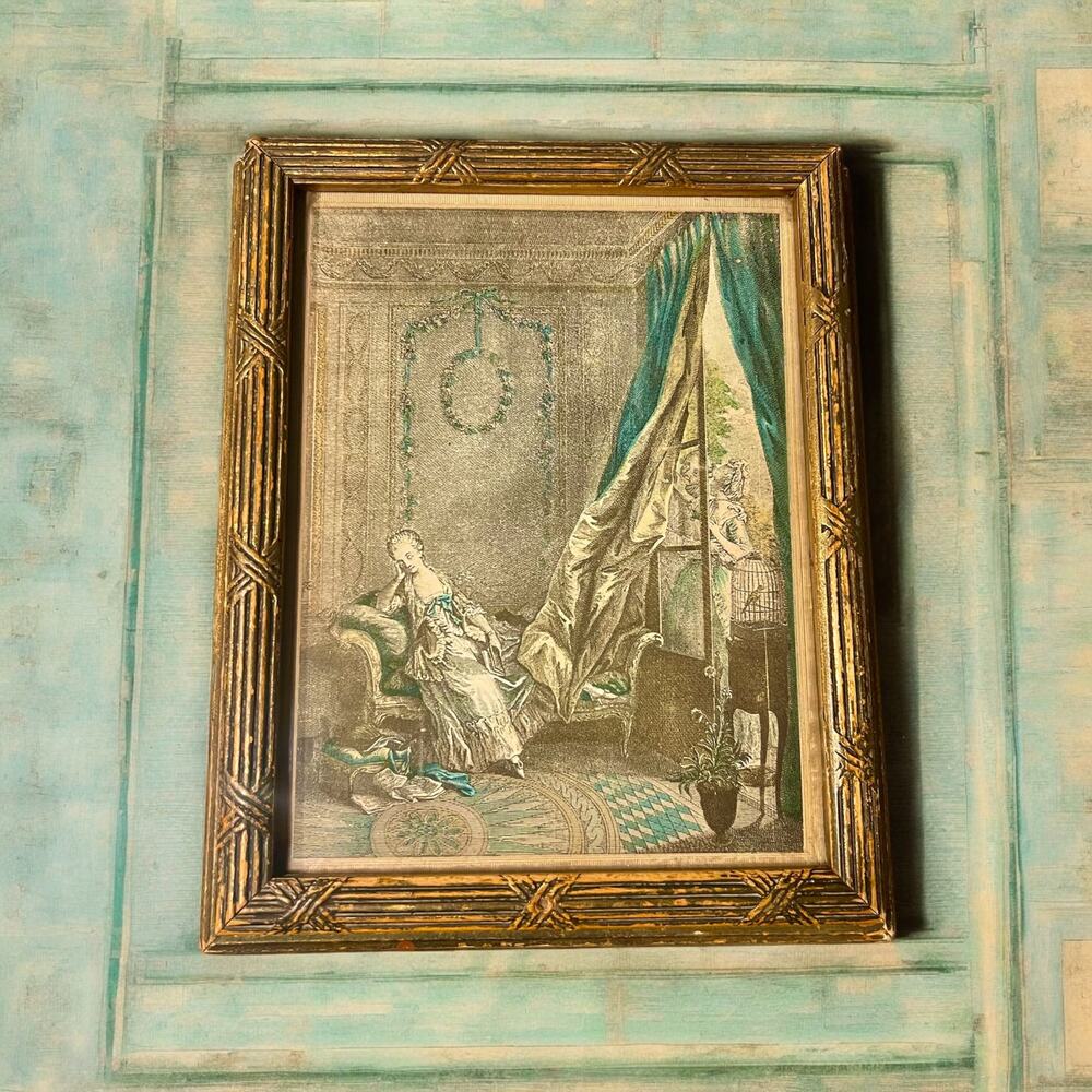 Antique Victorian French Jewelry Box-Keepsake-Trinket-Dresser-Lithograph-Boudoir